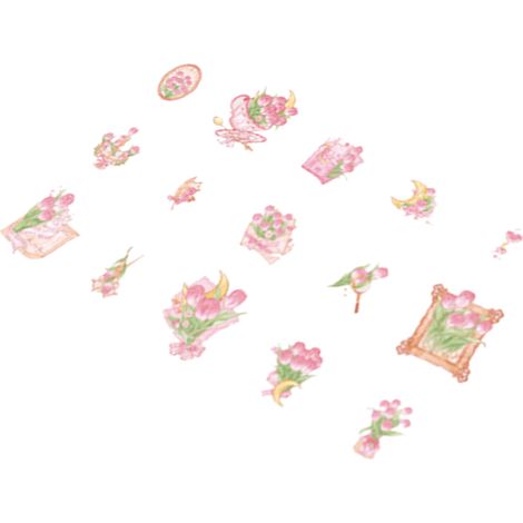 40 autocollants décoratifs pour manuels scolaires - Thème tendance - Fleurs romantiques - Bouquet rose (1/5)