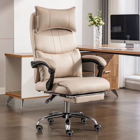 Chaise de bureau ergonomique tissu beige OKMYHOME (1/3)