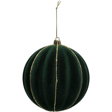 Déco Sapin Boule de Noël D 10 cm Velours Vert et Doré - Feeric Christmas