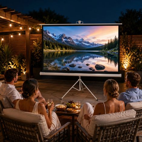 Écran projection trépied pliable 84 pouces 4K HD 16:9, 200 cm. Portable hauteur réglable, idéal pour les présentations nomades et déplacements professionnels. (1/5)