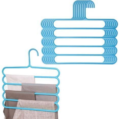 Lot de 8 cintres à 5 couches pour pantalons, cintres à pantalons multicouches, organiseur de rangement en plastique antidérapant pour pantalons, jeans, pantalons, cravates, chaussettes, écharpe (bleu)