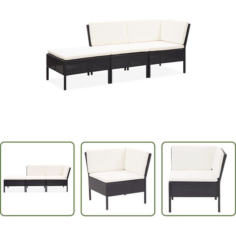 vidaXL Auflagen - 3-tlg. Garten-Lounge-Set mit Auflagen Poly Rattan Schwarz (1/5)