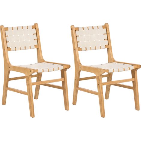 Conjunto de 2 sillas de comedor estructura de madera de caucho asiento y respaldo de piel sintética comedor marrón claro Humble