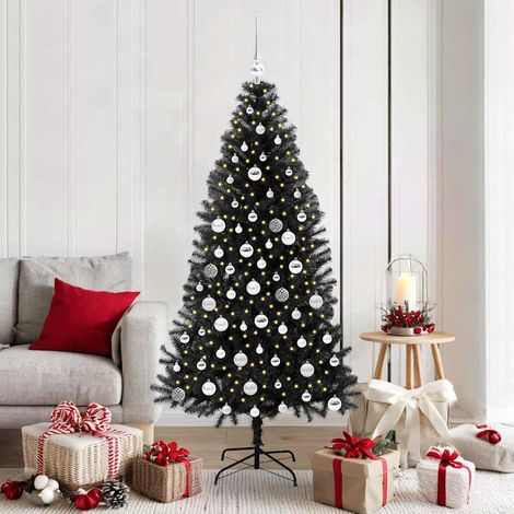 Weihnachtsbaum mit 300 LEDs mit Ständer Schwarz 180 cm PVC