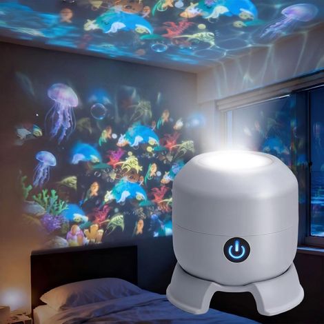 Projecteur LED rotatif dynamique, projecteur LED rechargeable par USB, motifs dynamiques flocons de neige/Noël/océan, base de projection multi-angle, pour méditation, chambre, cinéma maison (océan) (1/5)