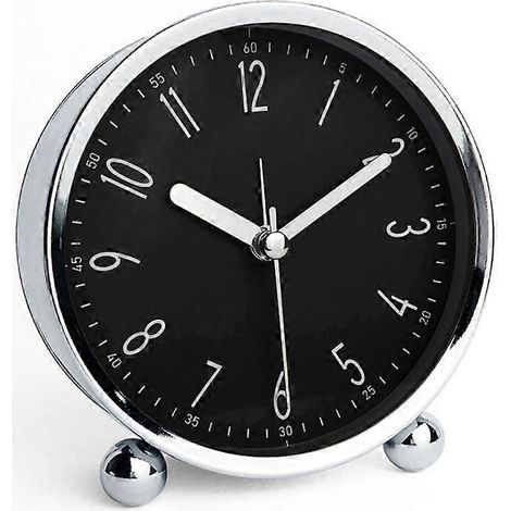 Réveil de bureau/de chevet en métal, horloge à quartz ronde, design simple (1/5)