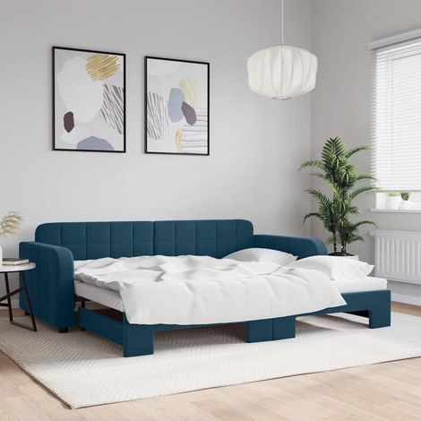 Sofá cama nido terciopelo azul 90x200 cm (1/5)