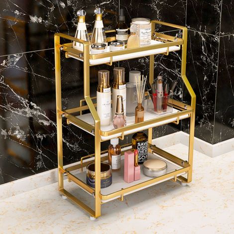 3 Tier Bathroom Kitchen Storage Organiser Rack Gold (1/5)
