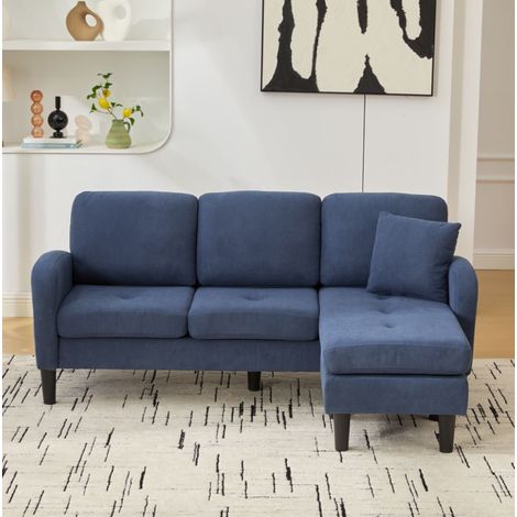Divano angolare con chaise longue 166x118x77 cm blu in velluto a coste con design modulare (1/5)