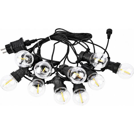 Guirlande Guinguette 5 mètres avec 10 Ampoules LED à Filaments 3W Noir - 270 deg - Blanc chaud - 3000K (1/5)
