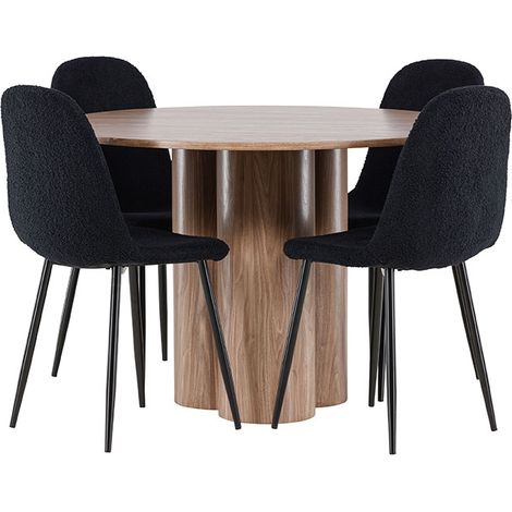 Olivia Essgruppe Tisch Ø110cm und 4 Teddy Stühle braun.