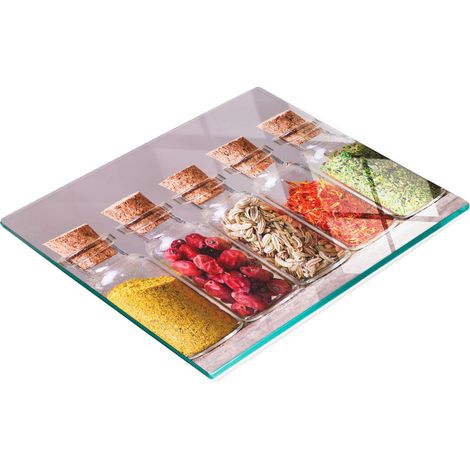 Vassoio da cucina in vetro con grafica di spezie colorate, 60x52 cm (1/5)