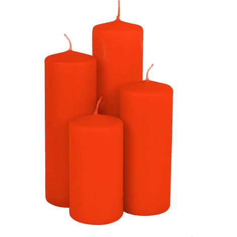 Set de 4 bougies en cire véritable de différentes hauteurs - Couleur : rouge