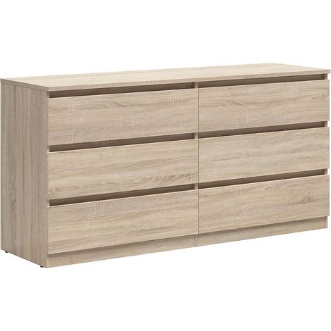 Commode buffet à 6 tiroirs meuble de rangement , coloris chêne Sonoma - Longueur 150 x Profondeur 45 x Hauteur 75,5 cm (1/3)