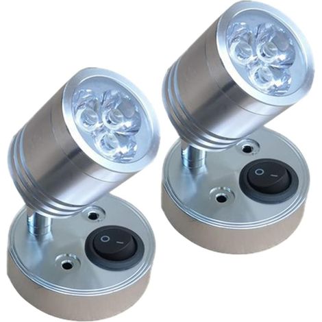 2 Stück 12V zylindrische LED-Leseleuchten mit einstellbarem Schalter, warmes Licht für Wohnmobil, Boot, LED-Innenbeleuchtung, silberfarbenes Kaltweiß (6000K)