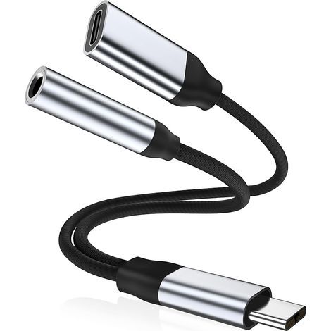 USB C to 3.5mm Jack Headphone Adapter, 2 in 1 USB C Jack Adapter and Charger, Earphone Audio Cable Adapter (1/5)