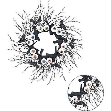 Couronne de fleurs d'Halloween avec œil artificiel décoratif pour une fête effrayante (1/4)