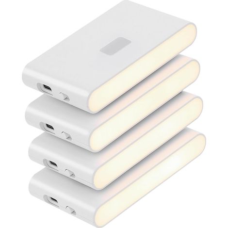 Luce notturna a LED ricaricabile con sensore di movimento - Luce bianca soffusa per scale, bagni, corridoi e camere da letto - Supporto magnetico - Confezione da 4