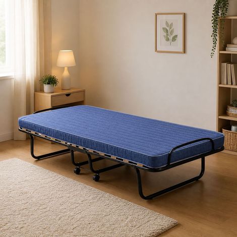 Talamo Italia - Cama plegable Ada, Cama plegable con somier de 12 láminas, Colchón incluido, Cama que ahorra espacio, 100% Made in Italy, 80x190h37 cm, Funda protectora incluida, con embalaje reforzad (1/5)