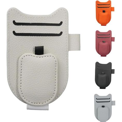 Portaocchiali da aletta parasole per auto, clip di fissaggio per aletta parasole, clip multifunzionale in pelle per aletta parasole con porta carte (bianca) (1/4)