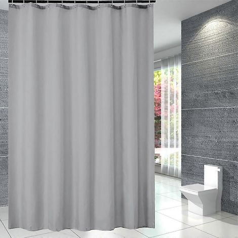 Rideau de douche blanc épais et uni - polyester gris argenté 90 g/m² (avec crochet) - largeur 200 cm x hauteur 180 cm (1/5)
