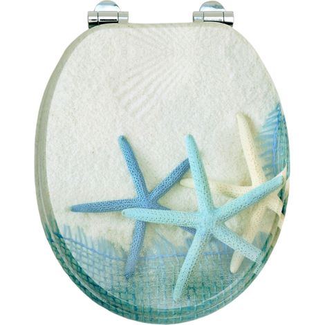 Abattant de toilette en MDF avec fermeture amortie, motif étoiles de mer (1/5)