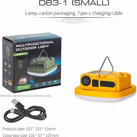 (Petit - Jaune) Lampe torche de camping rechargeable - Éclairage pour travaux et réparations - Avec crochet