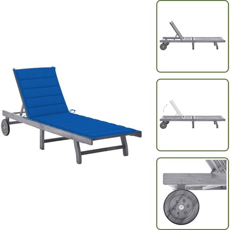 The Living Store Chaise longue de jardin avec coussin Gris Bois d'acacia solide - Chaise longue bois (1/5)