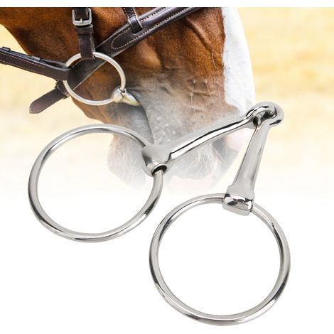 Mors à anneaux en acier inoxydable pour chevaux, à canon creux et articulé, pour l'équitation (1/5)