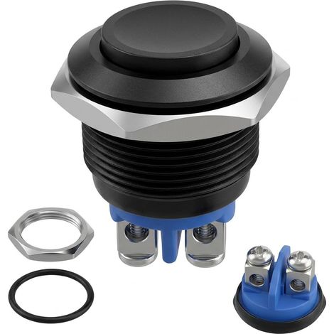 Bouton Poussoir 12V Interrupteur Étanche Momentané Métal 16mm Moto Bateau IP65 étanche antirouille, borne à vis sans soudure, 500000 cycles, compatible auto moto bateau,montage facile et rapide, noir (1/5)