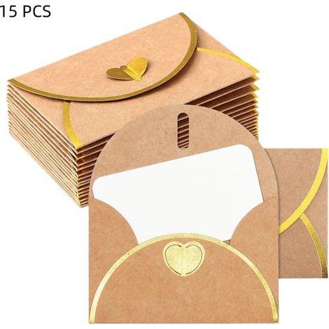 15 mini buste in carta kraft marrone con biglietti vuoti per matrimoni, compleanni, biglietti d'auguri e lauree, marrone, 10,5 x 7,1 cm (1/5)
