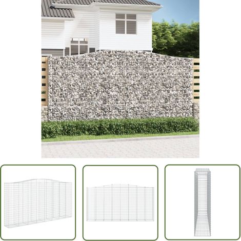The Living Store Panier de gabions arqué 400x50x200/220 cm Fer galvanisé - Paniers De Gabions - Mur De Gabions - Clôture De Jardin - Décoration Extérieure - Barrières De Jardin (1/5)