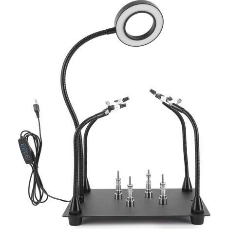 Loupe Soudure, Station de Soudage, Troisieme Main avec Lampe Loupe 6x, Bras Aimantés Flexibles, Support de Carte de Circuit Imprimé, Base en Métal Robuste pour Soudure Electronique