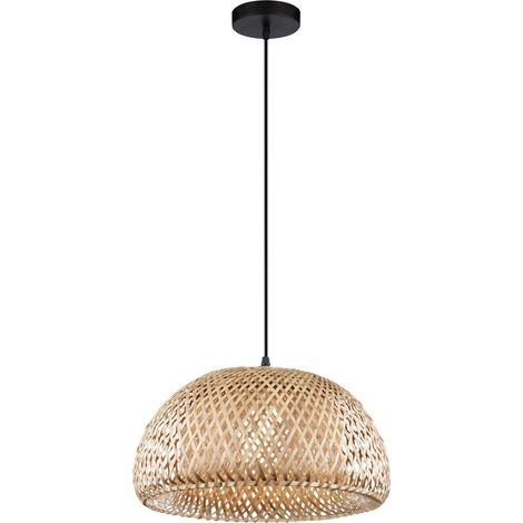 Merano Anchorage 39cm Dome Suspension Plafonnier Bambou Noir LED E27