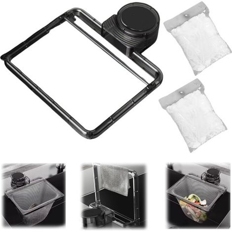Support filtrant pour évier 16,3 x 11,3 cm - égouttoir rotatif à ventouse avec 100 filtres, noir (1/5)