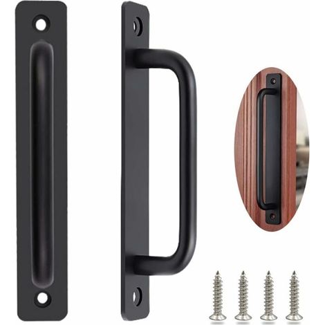 -Poignee Porte Coulissante 2 Pièces Poignée de Porte de Grange Robuste Poignée Porte Coulissante Poignee Portail Exterieur Poignées de Porte Intérieure Extérieure avec Des Vis, Noir/212mm (1/5)