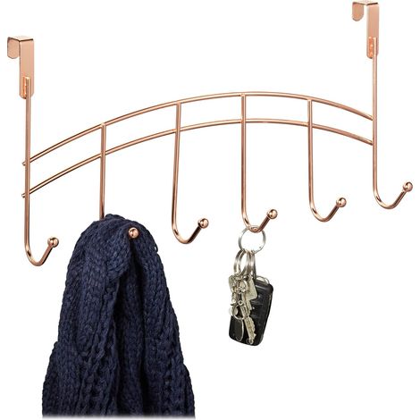 Patères de porte, 6 crochets, accrocher, porte manteau de couloir, chambre, salle de bain, 20x40x9 cm, cuivré (1/5)