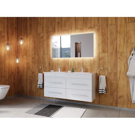 Badmöbelset Helios 2-teilig LED Spiegel weiss hochglanz