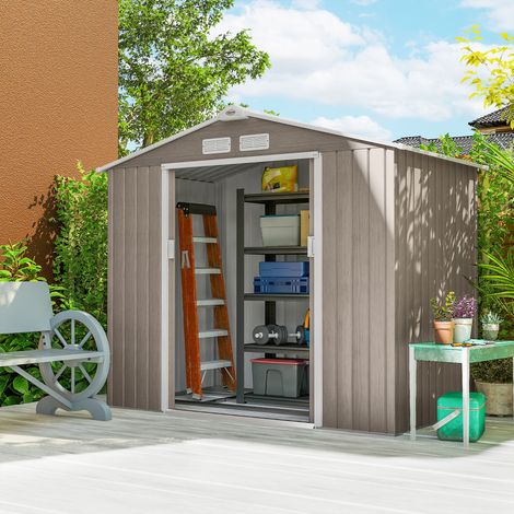Abri de jardin 2 porte coulissante acier galvanisé marron clair 77m² kit de fondation incluse 213 x 130 x 185 cm aménagement intérieur
