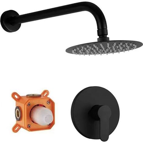 Cross-border all-copper concealed hot and cold shower head embedded in the wall with pre-embedded box, hotel shower head set - black side bar, 8-inch overhead spray.