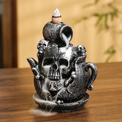 Brûleur D'Encens Inversé - Théière Crâne En Résine - Décoration Halloween Bureau Maison - 1 Pièce (1/5)