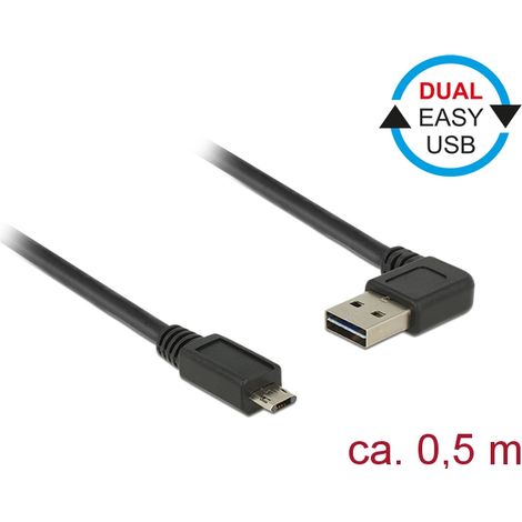 Delock Cable EASY-USB 2.0 Tipo-A macho, sesgado hacia la izquierda y hacia la derecha  EASY-USB 2.0 Tipo Micro-B macho negro 0,5 m
