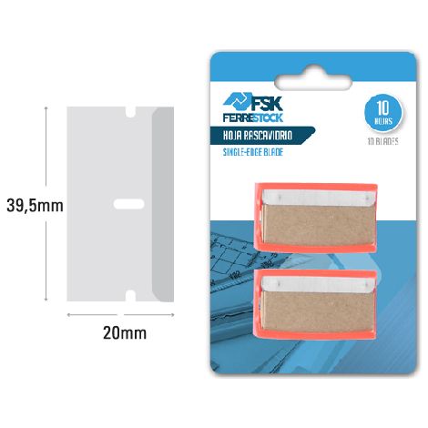 Hojas raspador vidrio ferrestock glass scraper blades 39,5 mm 10 uds (1/3)