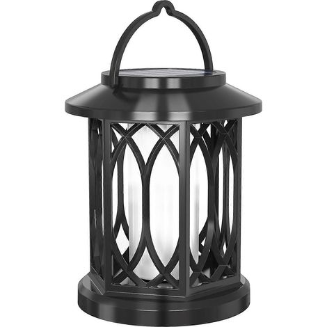 Lanterne solaire à flamme vacillante étanche pour jardin, terrasse, porche ou cour, noire (1/4)