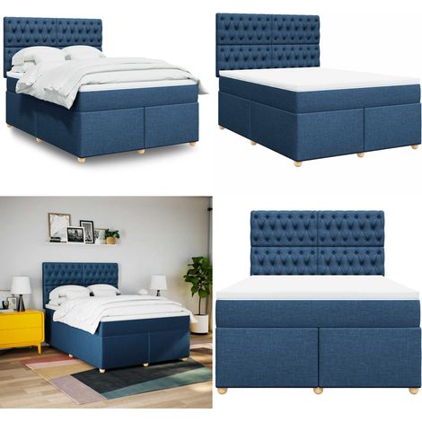 vidaXL Sommier à lattes de lit avec matelas Bleu 140x190 cm Tissu (1/5)