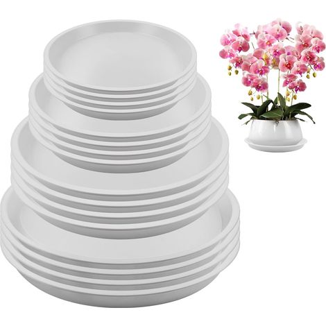 Lot de 16 soucoupes pour pots de fleurs, 11,4/15/17,7/20,7 cm, en plastique, ronds, conviennent pour les jardins, les cours, les balcons (blanc) (1/5)