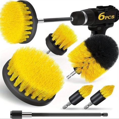 Set di 6 spazzole elettriche per la pulizia – Spazzola elettrica – Accessorio allungabile – Multiuso – Adatto per bagni, cucine e fughe di piastrelle (Giallo) (1/5)