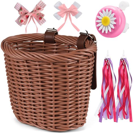 Panier de vélo pour enfants, accessoires avant pour filles, avec banderoles de guidon, Kit de décoration DIY pour Scooter, âges 3 à 13 ans (1/5)