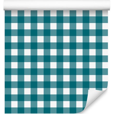 Bunte, karierte Retro-Tapete, türkis und weiß, türkisfarbener Hintergrund, 50 x 1000 cm (1/5)