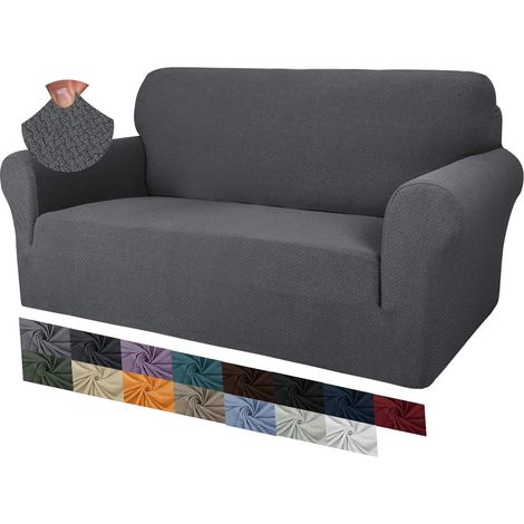 1 Housse de canapé 2 places, Tissu extensible antidérapant, Protection meubles, Pour animaux, Gris foncé (1/5)